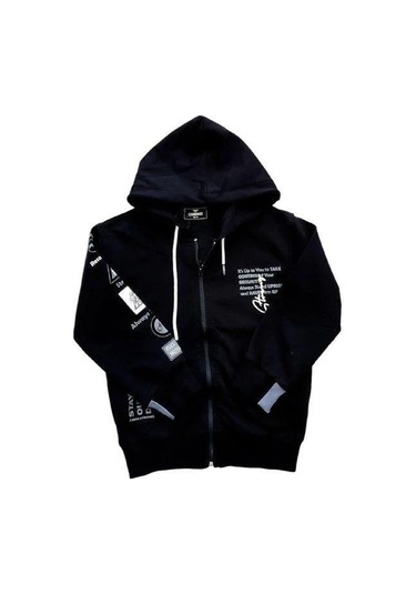 Erkek Çocuk Kapüşonlu Stay Yazılı Mevsimlik Hırka-14167 Siyah