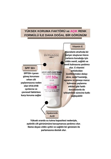 Byphasse Anti-Aging 3'ü 1 Arada Renkli Güneş Kremi Light SPF50+ 50 ML