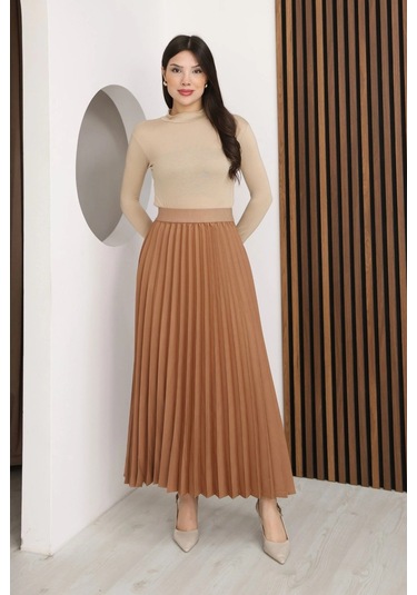 Lodmela Beli Lastikli Piliseli Etek 6017-taba Taba