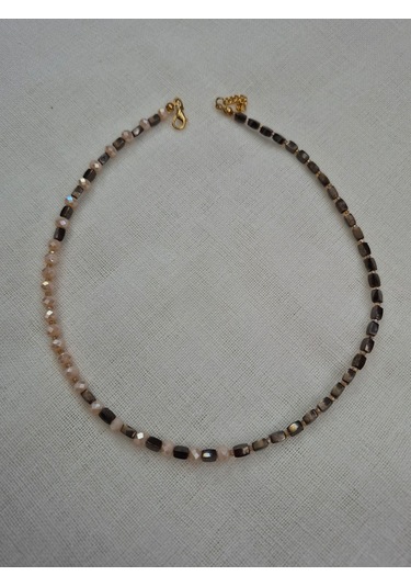 Gri Bej Boncuk Bayan Kolye