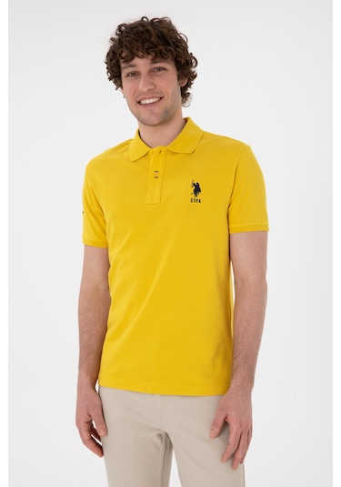 U.S. Polo Assn. Erkek Slim Fit Polo Yaka Sarı Basic Tişört 50305929-VR094