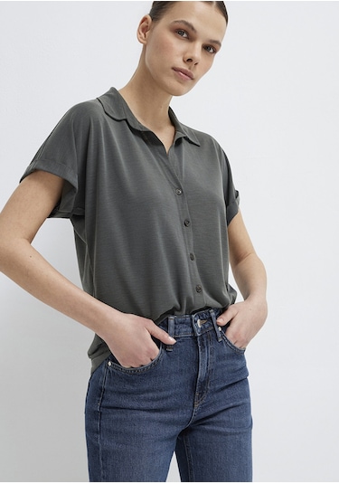 Mavi - Yeşil Tencel Liyosel Tişört 168081-71587 Yeşil