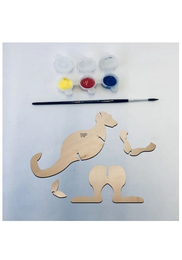 Ahşap Maket Hayvanlar Çocuklar Boyanabilir - Kanguru Boya Setli