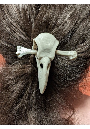 Gotik Stil Karga Kafası Saç Tokası, Kemik Detaylı