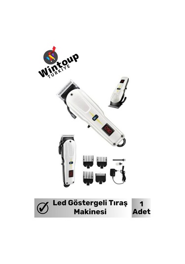 Wintoup Kablosuz Şarjlı Dijital Göstergeli Saç Sakal Vücut Tıraş Makinesi Beyaz - Kırmızı