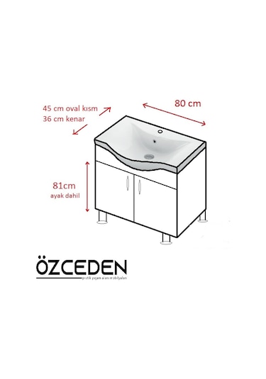 Yıldız Banyo Dolabı 80 Cm Ayaklı Beyaz Mdf Alt Modül Ve Lavabo Beyaz
