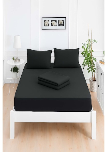 Mirava Premium %100 Pamuk Penye Lastikli Tek Kişilik Çarşaf Takımı 1 Yastık Kılıfı Dahil Siyah 120x200cm Siyah
