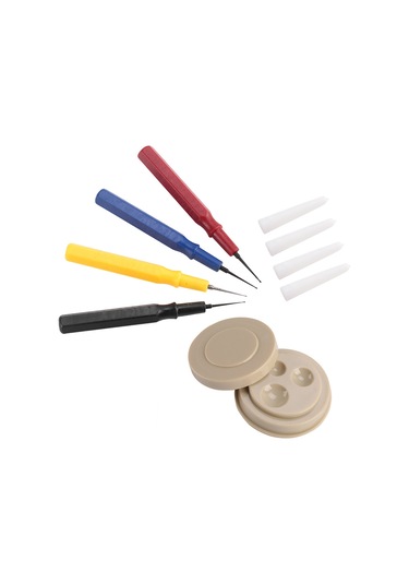 Moveevo Saat Tamiri Yağlama Seti: Dayanıklı Plastik Yağ Kasesi + 4 Farklı Boyutlu Çok İnce, İnce, Orta, Büyük Koruyucu Kapaçlı Yağ Kalemi - Saatçiler İçin Profesyonel Araç