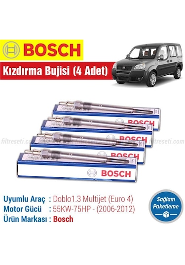 Fiat Doblo 1.3 Multijet Bosch Kızdırma Bujisi 2006-2012 4 Adet