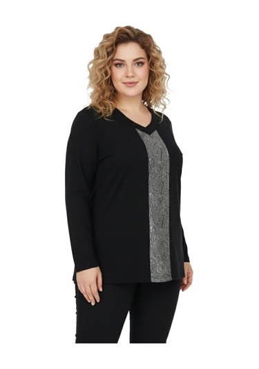 Wearon Kadın Siyah V Yaka Taşlı Bluz Bgl-st05150 Siyah