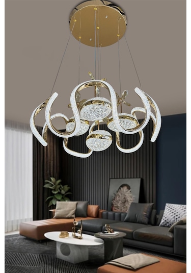 Eliza 4 Toplu Simli Slikonlu Modern Yüksek Işık Salon Led Avizesi - Kumandasız / Gold Gold