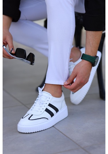 Shoetyle - Beyaz Deri Bağcıklı Erkek Günlük Ayakkabı 101-9082-936 Deri Beyaz