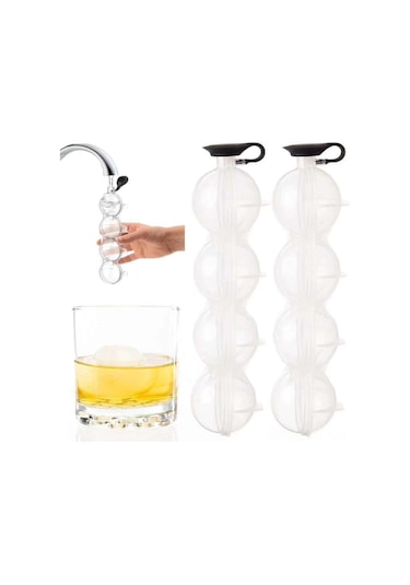 Jeehugo Beyaz Şeffaf 4'lü Yuvarlak Buz Topu Kalıbı - Whiskey Ve İçecekler İçin Pratik Ev Buzluğudur Çok Renkli