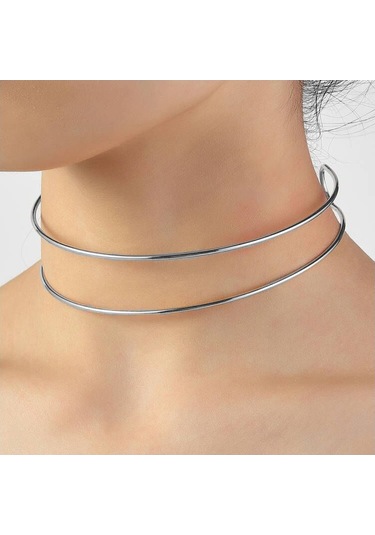 Soulader İki Sıra Metal Zincirli Sert Yaka Stili Choker Gerdanlık Kadınlar İçin Altın Renk Tork Kolye Takı Aksesuar Çok REnkli