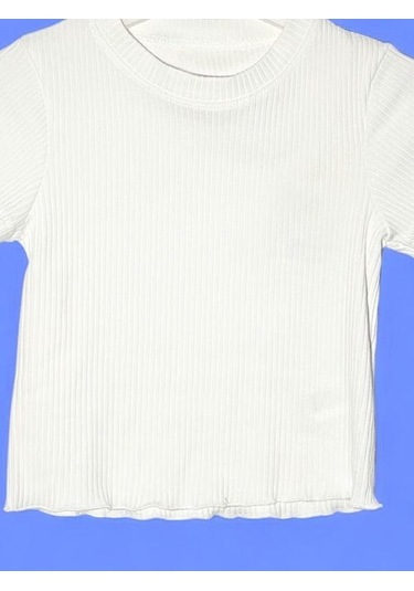 Kız Çocuk Pamuklu Kaşkorse Fitilli Fırfırlı Bluz-15716 Ekru