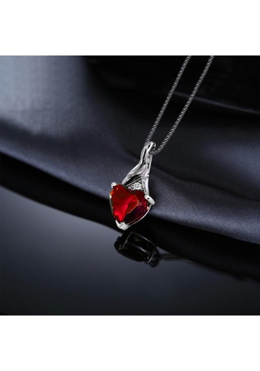 Brezza Lusso Jewelry Kırmızı Taşlı Kırılmaz Kalp Kadın Gümüş Kolye Gümüş