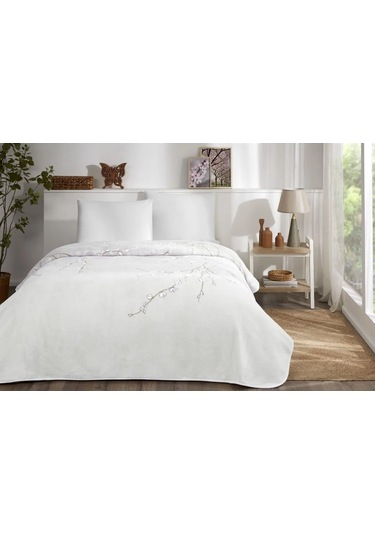 Özdilek Battaniye Pırıme Whıte Sakura Çift Kişilik Krem