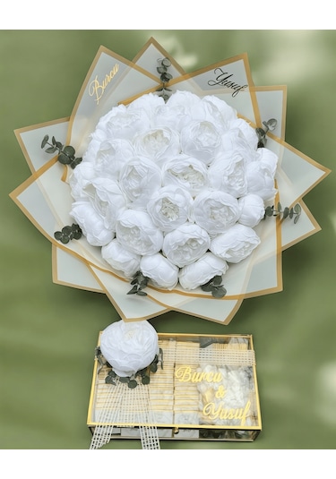 Favio Gold Söz Nişan Kız İsteme Çikolatası Ve İsteme Çiçeği Seti Altın - Gümüş