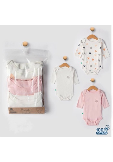 Babydonat 3'lü Naturel Kalpki Bebek Badi Zıbın - Beyaz Pembe %100 Pamuk Pembe
