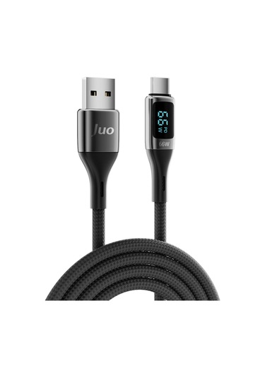 Juo 66W Dijital Led Ekranlı Örgülü Usb-a To Usb Type-c Hızlı Şarj ve Data Kablosu 1M
