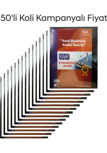 Kraf 2 Halkalı D Mekanizmalı Geniş Klasör A4 Siyah 700 Sayfa Kapasiteli 50 Li Paket Siyah