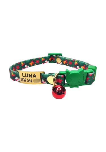 Ayz Markalama Güvenlik Kilitli İsimli Kedi Tasması Yılbaşı Temalı