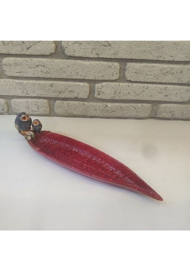 Baykuş Figürlü Tütsülük Kırmızı Tabaklı