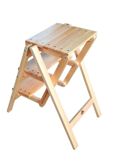 Abaş Ahşap Merdiven Tabure Katlanır 3 Basamaklı Natural