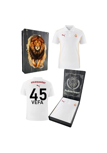 Galatasaray Lisanslı A-takım Uv Bakılı Kişiye Özel Polo Yaka Beyaz T-shirt Beyaz