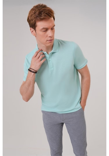 SÜVARİ Su Yeşili Regular Armürlü Polo Yaka Tişört-37215 Su Yeşili