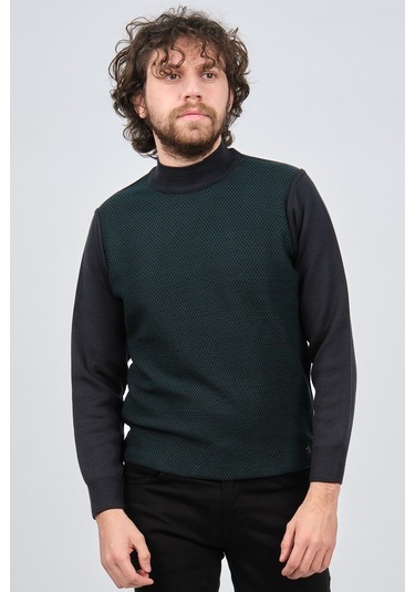 Çizgi Triko Erkek Yarım Balıkçı Yaka Desenli Kazak 42564229 Laciv Lacivert