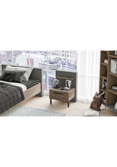 Robin Home Dream 2 Çekmeceli Çocuk Komodin Metal Ayak  Kahve-Beton