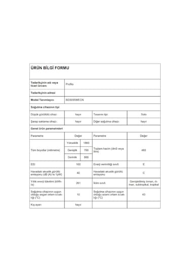 Profilo BD3055WECN 483 LT No-Frost Kombi Tipi Buzdolabı