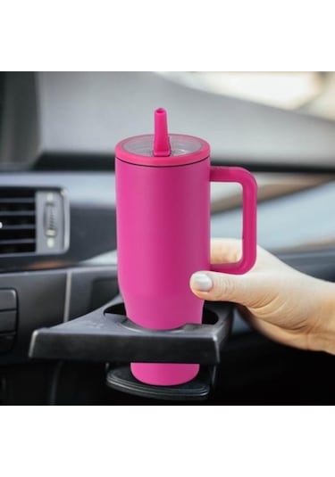 Novahub 40 Oz Paslanmaz Termal Bardak, Kapaklı Pipetli Sızdırmaz Gül Kırmızı Gül Kırmızısı