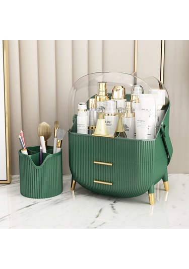 Çekmeceli Makyaj Kutusu Ve Düzenleyici Kozmetik Eşya Masa Üstü Organizer Yeşil