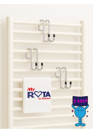 Rota Kanca, 3 Adet, Havlupan Askısı, Opsiyonel Kanca Krom