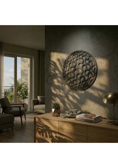 Geometrik Desenli Daire Duvar Tablosu Mdf Lazer Kesim Modern Minimal Duvar Süsü