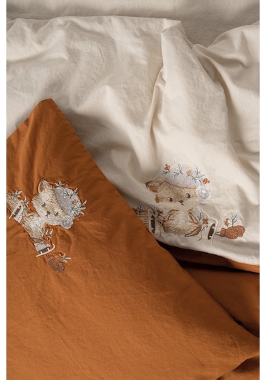 Cotton Box Cuddly Nakışlı Bebek Nevresim Takımı Clever Bej
