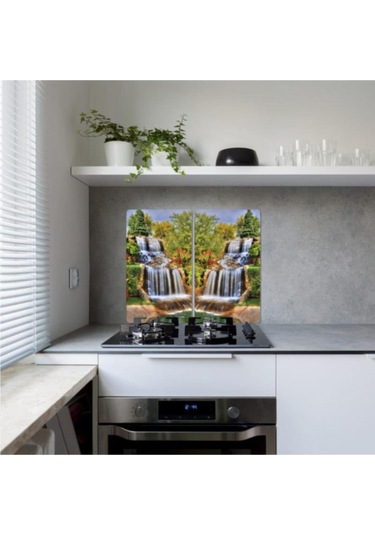 Dekoratif Cam Ocak Koruyucu ve Kesim Tahtası Şelale 60Cm X 52Cm 2