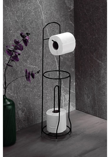 Ömür Boyu Paslanmaz Ayaklı Wc Kağıtlı Yedek Kağıt Hazneli Tuvalet Kağıtlığı Yuvarlak Siyah
