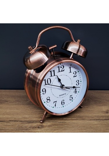 Büyük Boy Metal Bakır Çalar Saat Ahşap