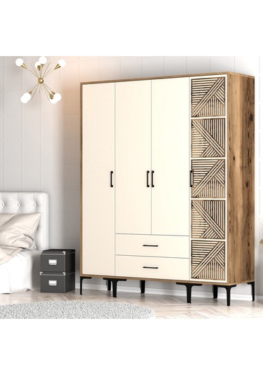 Variant Kumsal 4 Kapılı Stp Gardrop - Ceviz / Krem