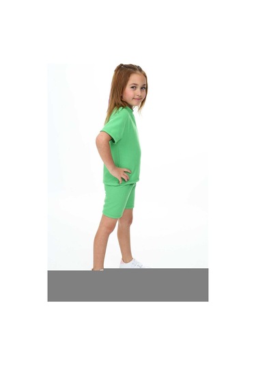 Bisiklet Yaka Şortlu Kız Çocuk Şortlu Takım Yeşil