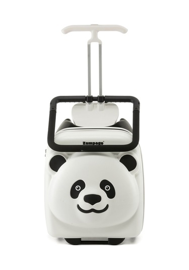 Panda Tasarımlı Oturulabilir Çocuk Valizi Düşme Engelleyici, Seyahat Tipi Bavul Beyaz