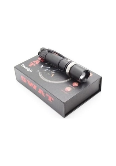 Profesyonel Şarjlı El Feneri Zoom Özellikli+TüfeNk Aparatı 6 Par Siyah