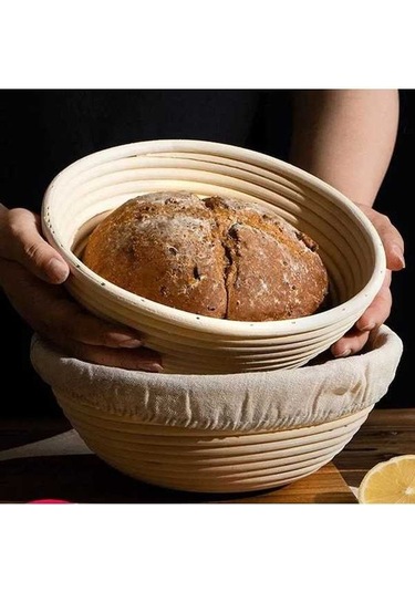 Besthome1 20x20cm Yuvarlak Rattan Ekmek Mayalama Sepeti, Doğal Nefes Alma, Bej Döşeme Bej