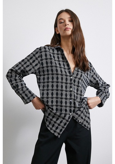 Geometrik Desenli Gömlek Siyah Siyah