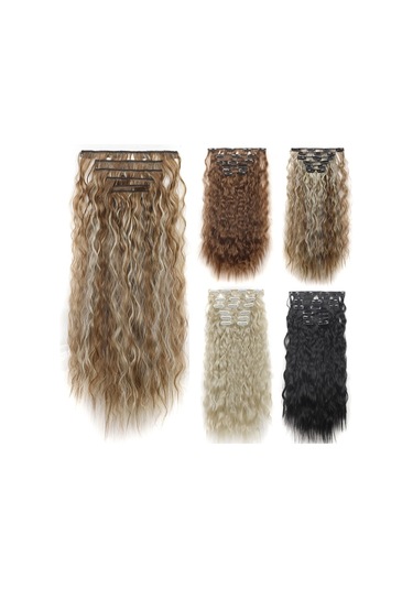 Cbtx 7 Adet / Takım Klipsli Mısır Saç Uzatma Parçaları 16 Kartlı Cornrow Kıvırcık Peruk, Renk: 27h613