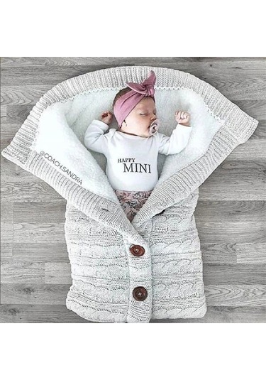 Neevoyu Kışlık Bebek Arabası Uyku Çantası, Dışarıda Kullanıma Uygun, Düğmeli, Örgülü, Yünlü, Kalın, 400 Gr, Göl Mavisi Mavi