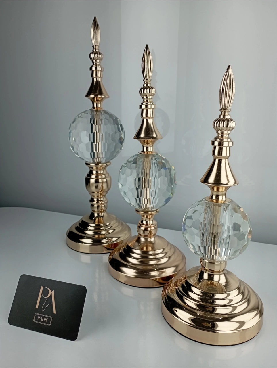 Alm-krşk-gld Kristal 3lü Metal Dekoratif Obje Biblo Süs Eşya Salon Aksesuar Tv Sehpa Masa Konsol Ofis Salon Dekor